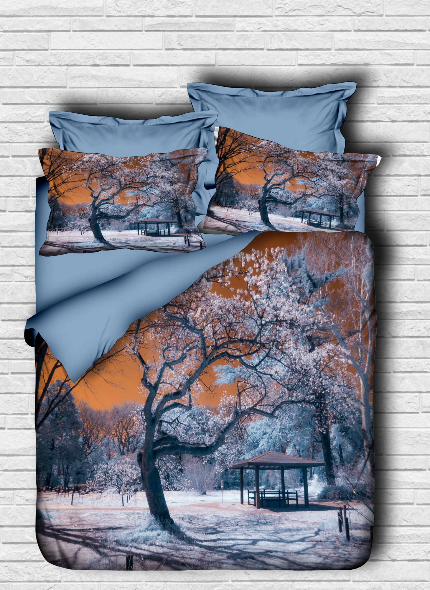 Set mbulesë për jorgan king size, L'essentiel, 101, blu/portokalli/e bardhë (3 pjesë)