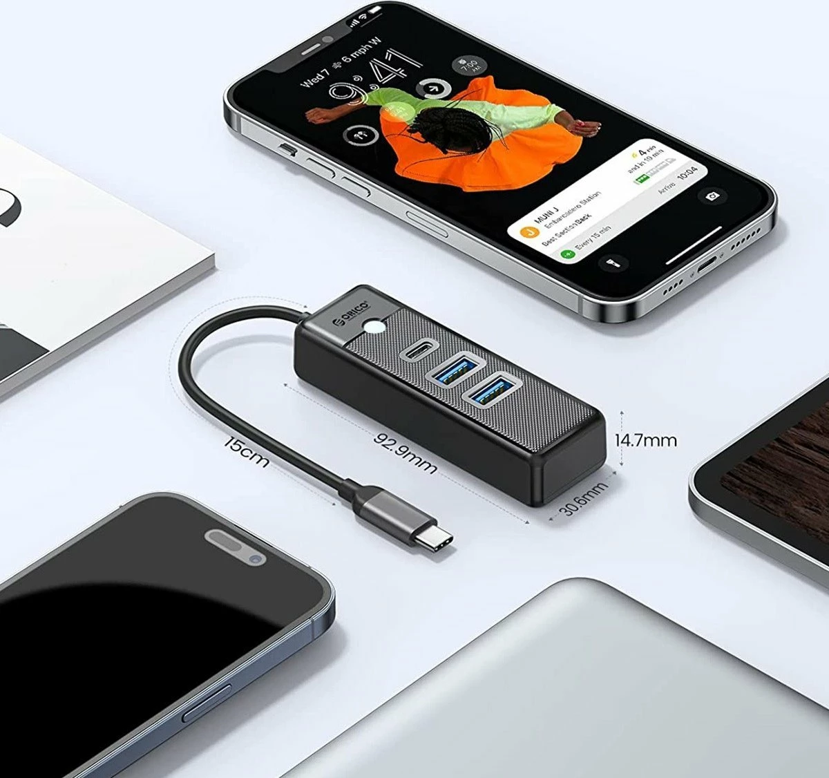 Hub USB-C Orico PWC2U-C3-015-BK-EP 3 porte (2x USB 3.0 + 1x USB-C) 5 Gbps i zi