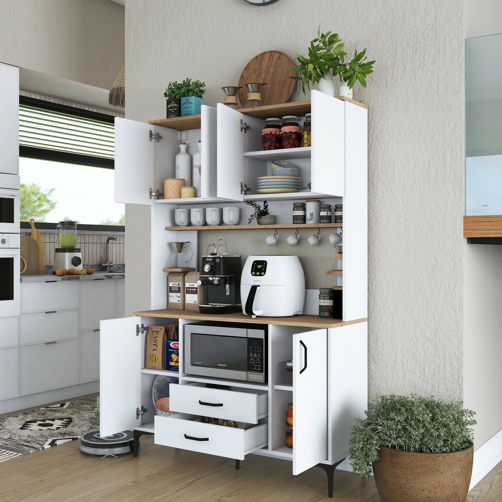 Dollap multifunksional Hanah Home, JE168 - 3257, ngjyrë e bardhë dhe arre