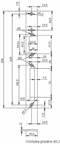 Pllakë montimi për interfon Elektra Plus Electra Raw për kaseta universale R3/R4 250x29.5x3 mm