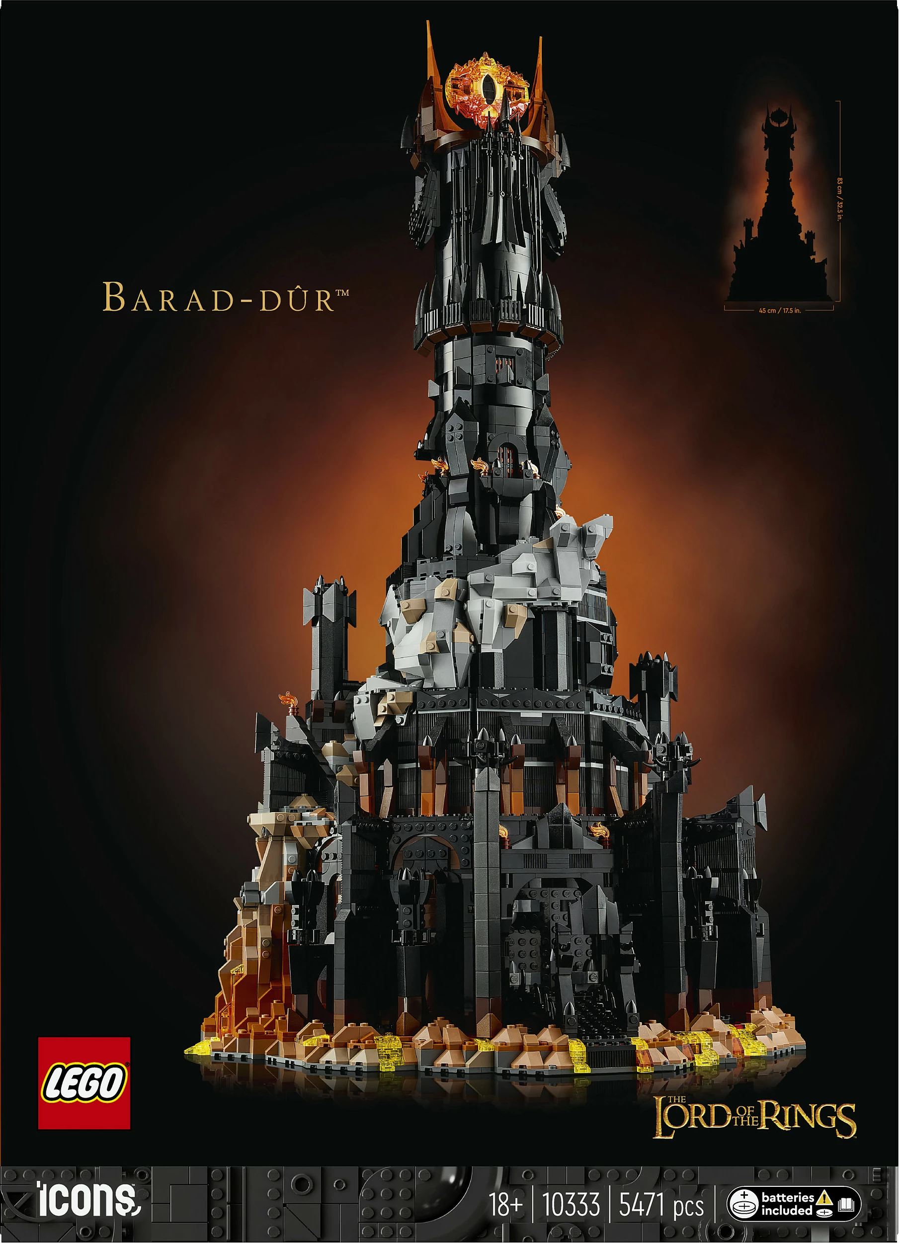 Set ndërtimi LEGO Icons The Lord of the Rings 10333 Barad-dûr, 5471 copë, 18+, shumëngjyrësh