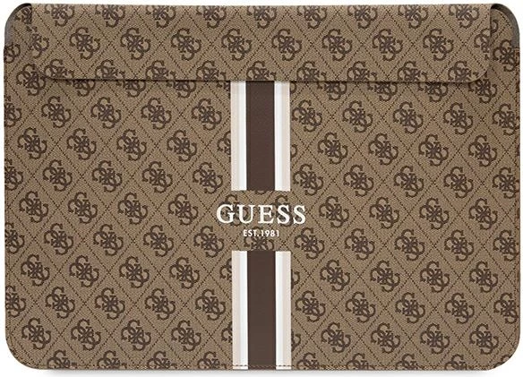 Mbështjellës laptopi Guess 4G Printed Stripes, 14", lëkurë ekologjike, Kafe