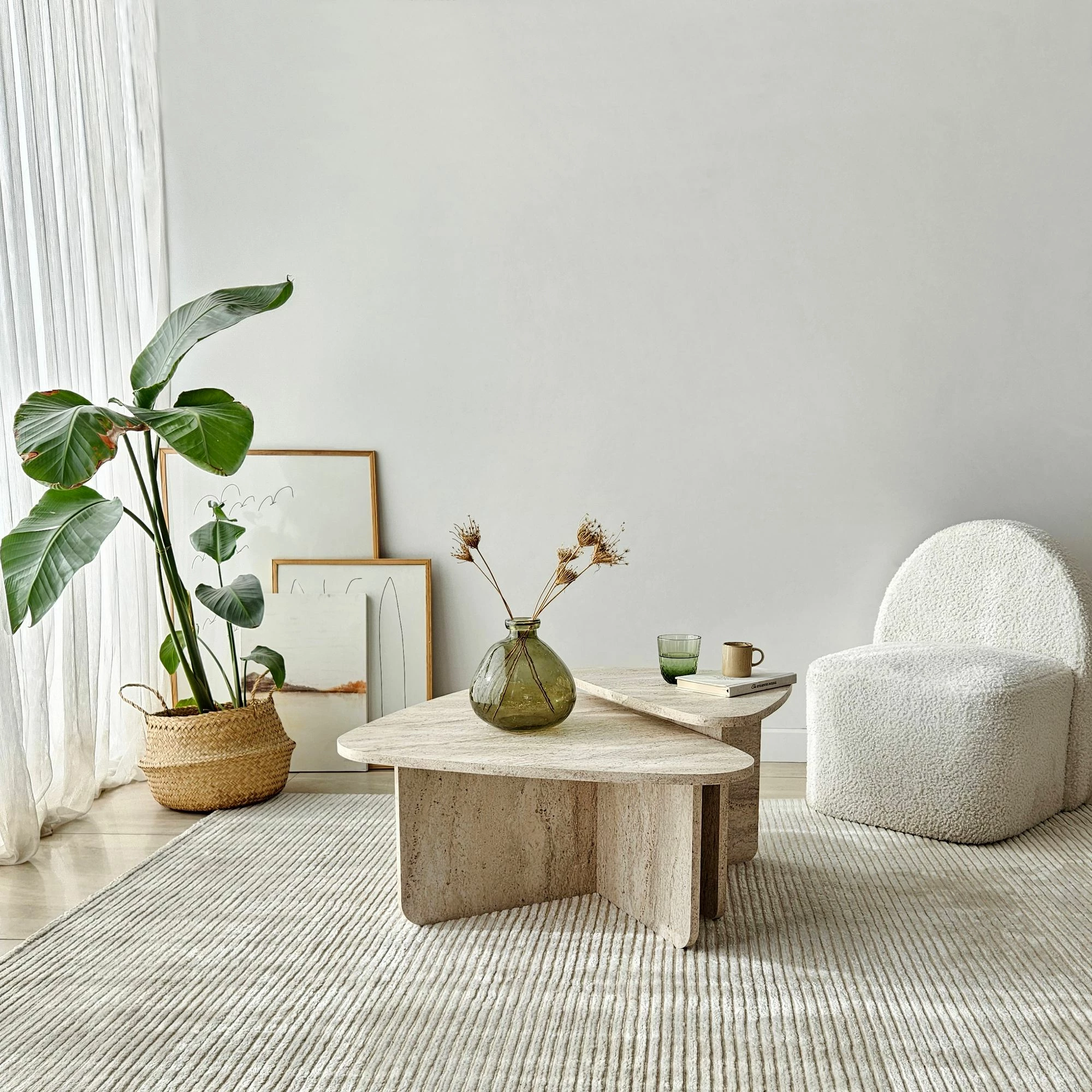 Set tavolinash kafeje Skye Decor, Ballare, ngjyrë travertine
