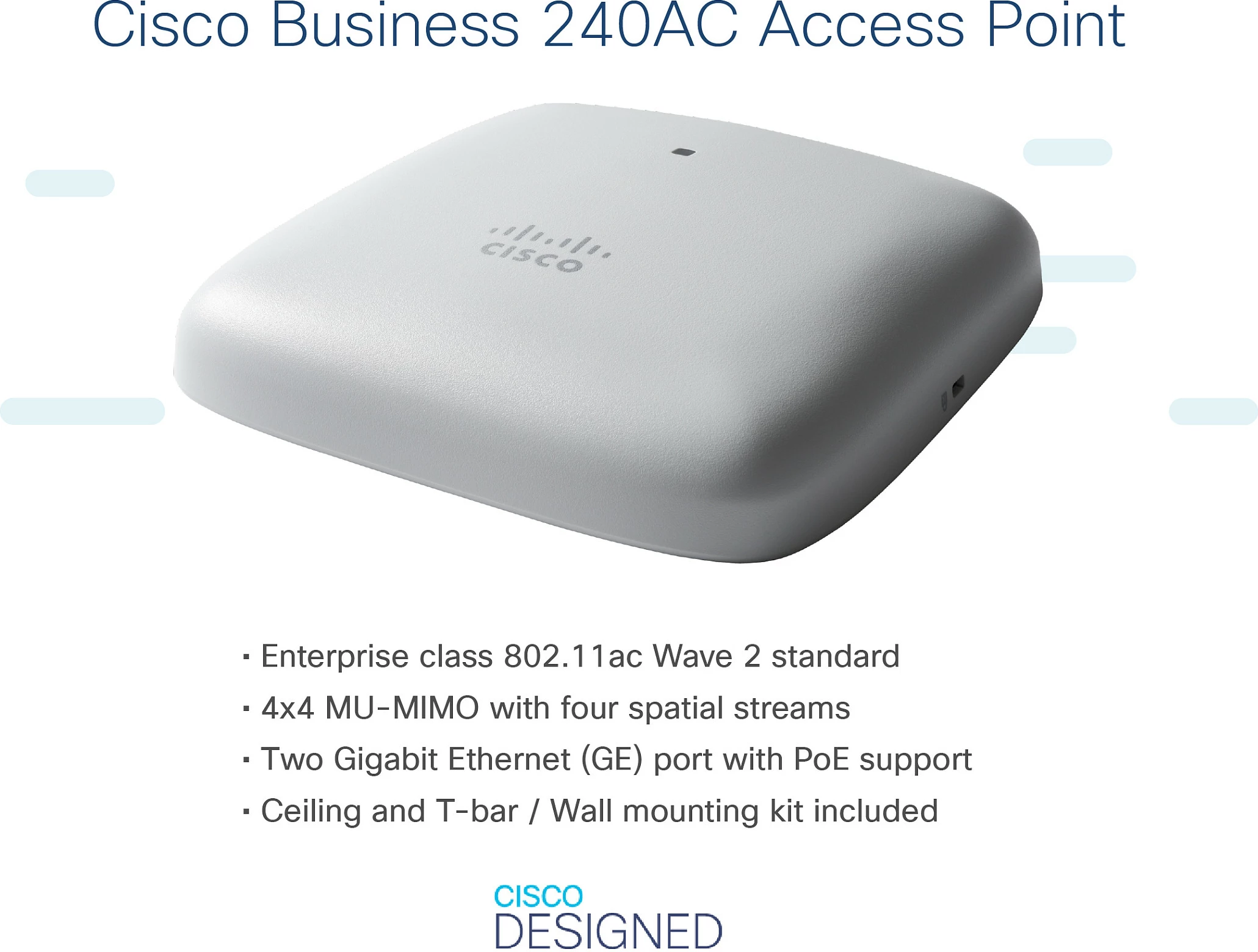 Access point Cisco Business 240AC, 4x4 Wave 2, 2x GbE porta, 1733 Mbps, gri