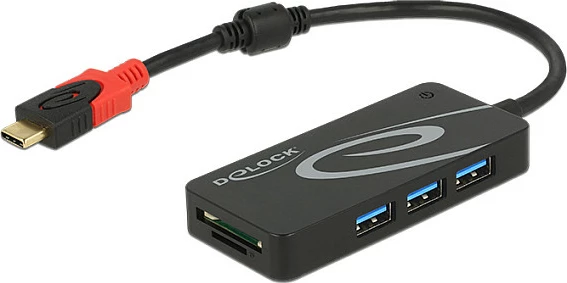 Hub USB-C DeLOCK, 3x USB-A + lexues SD/MicroSD, USB 3.2 Gen 1, i zi