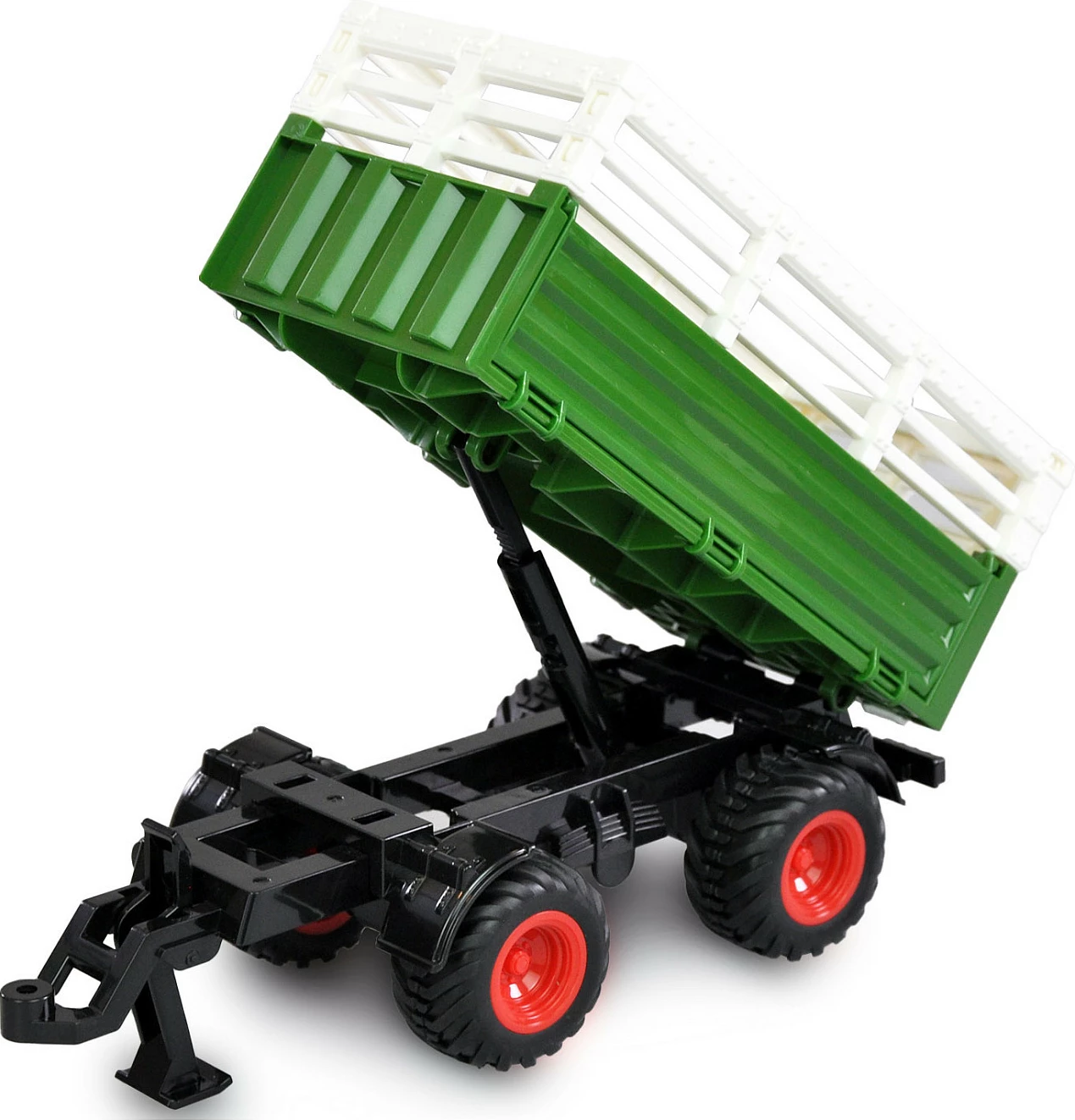 Traktor lodër RC AMEWI 22601, 1:24, 2.4 GHz, bateri 500 mAh, me drita, kuq/bardhë/zi + rimorkio e gjelbër
