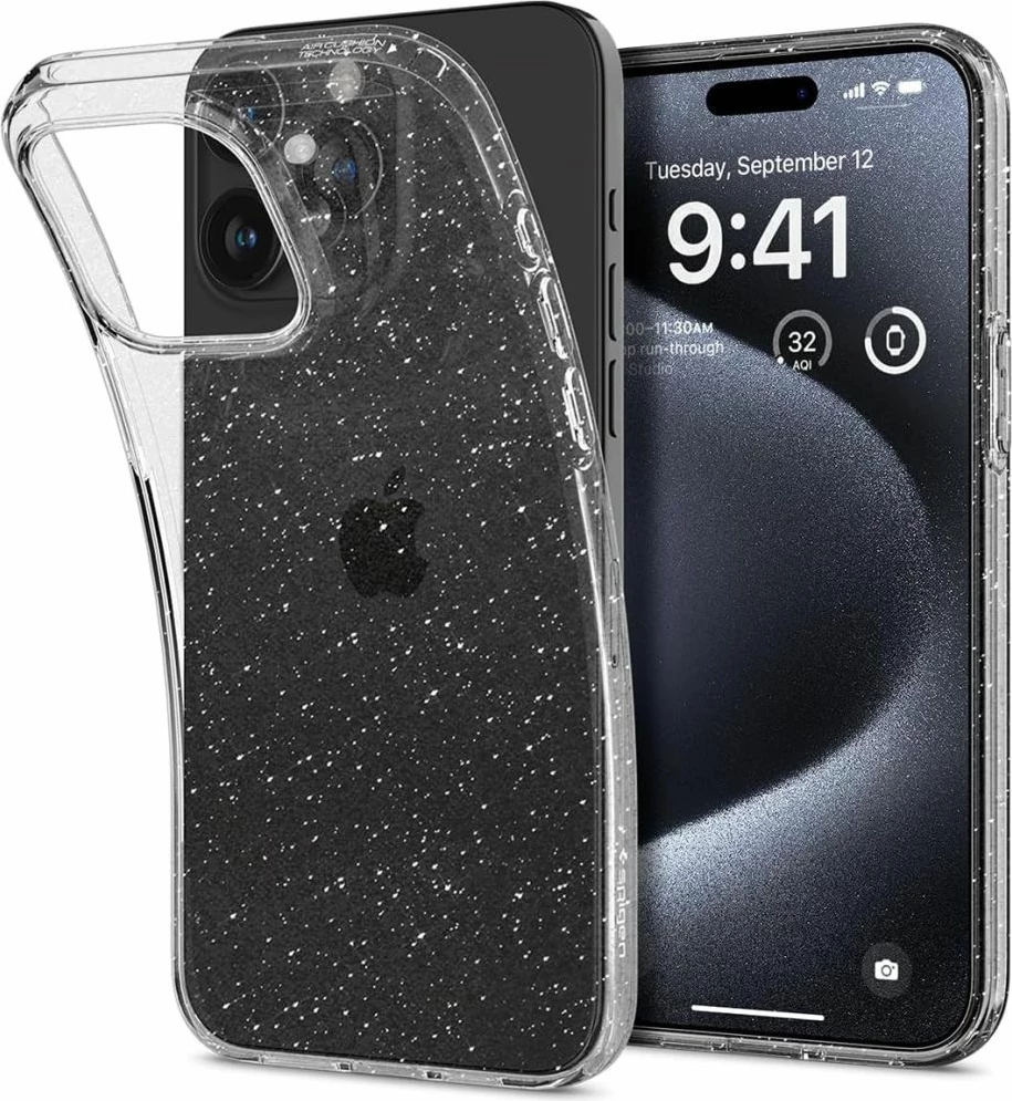 Mbështjellës Spigen Liquid Crystal Glitter për iPhone 15 Pro, Transparent me shkëlqim