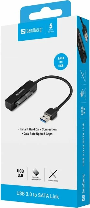 Adapter USB 3.0 në SATA SANDBERG 133-87, për HDD/SSD 2.5", 5 Gbit/s, e zezë