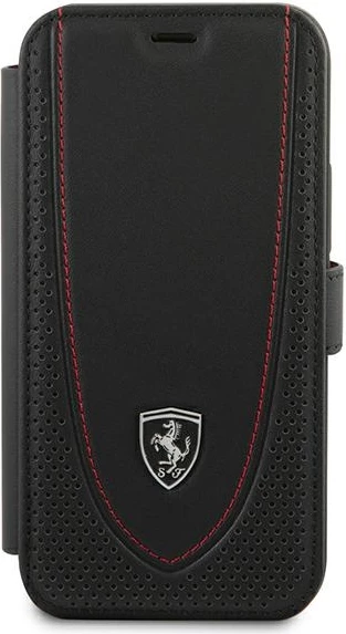 Mbështjellës Ferrari Off Track Perforated FEOGOFLBKP12SBK për iPhone 12 mini 5.4", me kapak, lëkurë natyrale, i zi