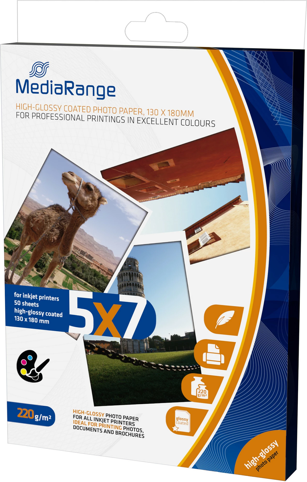 Letër foto MediaRange, 13x18 cm, 220 g/m², 50 fletë, high-glossy, e bardhë