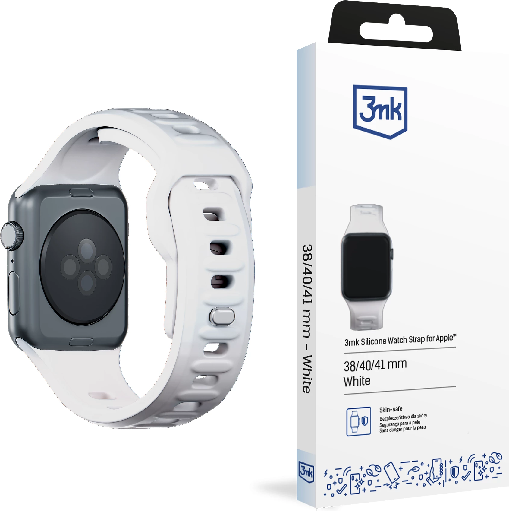 Rrip silikoni për Apple Watch 3mk, 38/40/41mm, Bardhë