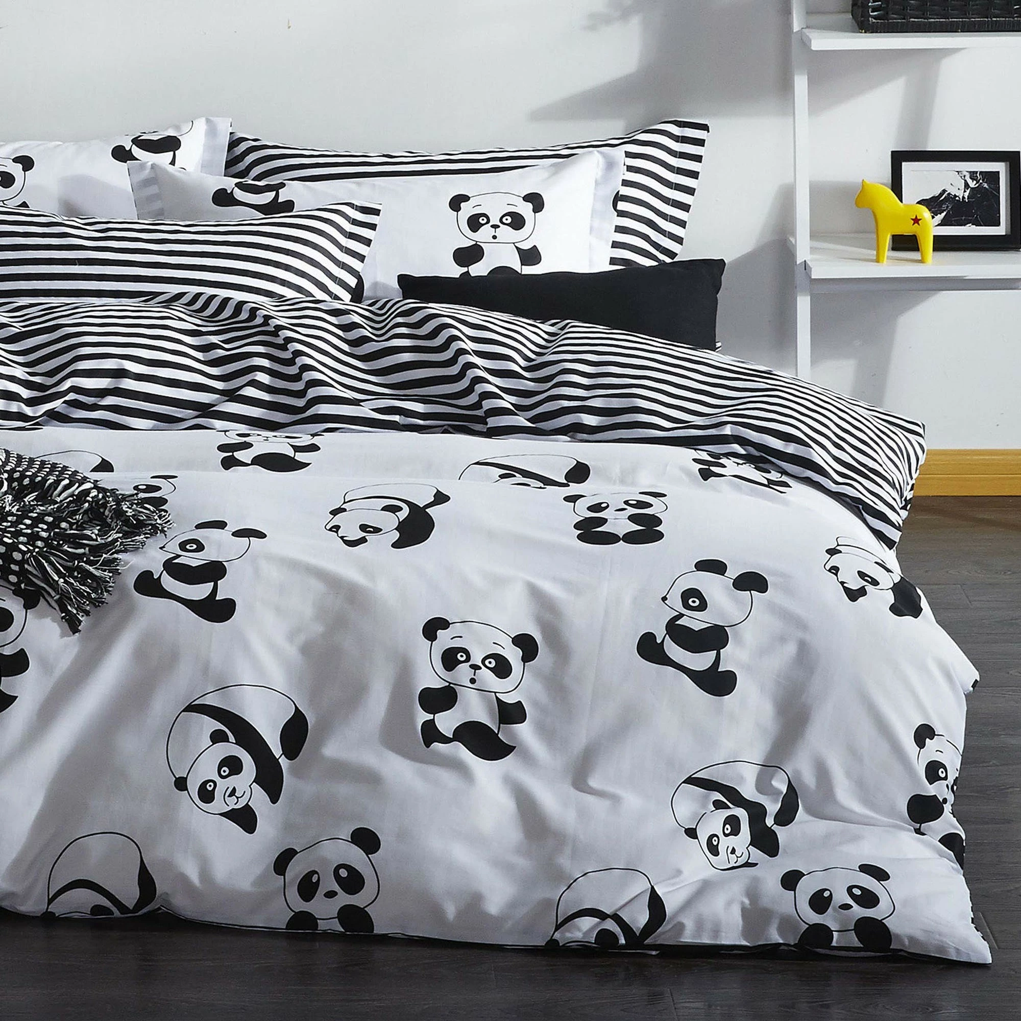 Set mbulesë për jorgan dopio, panda, e bardhë e zezë