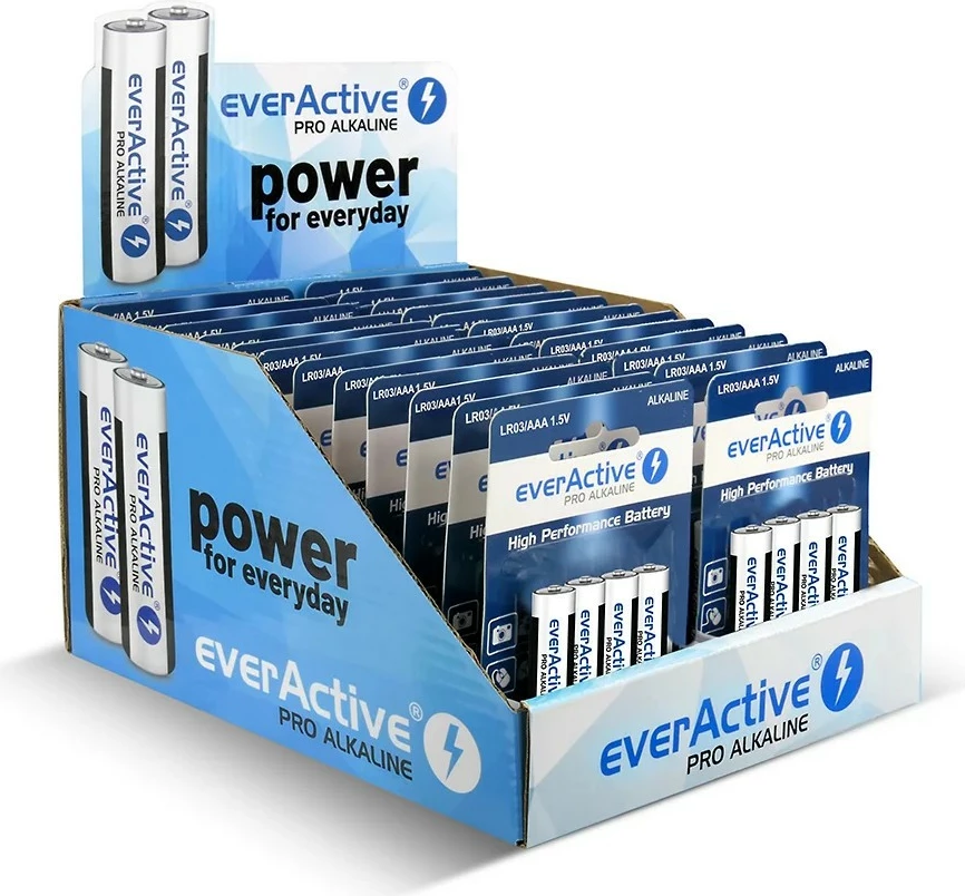 Bateri alkaline everActive LR03/AAA, 96 copë, paketim ekspozues