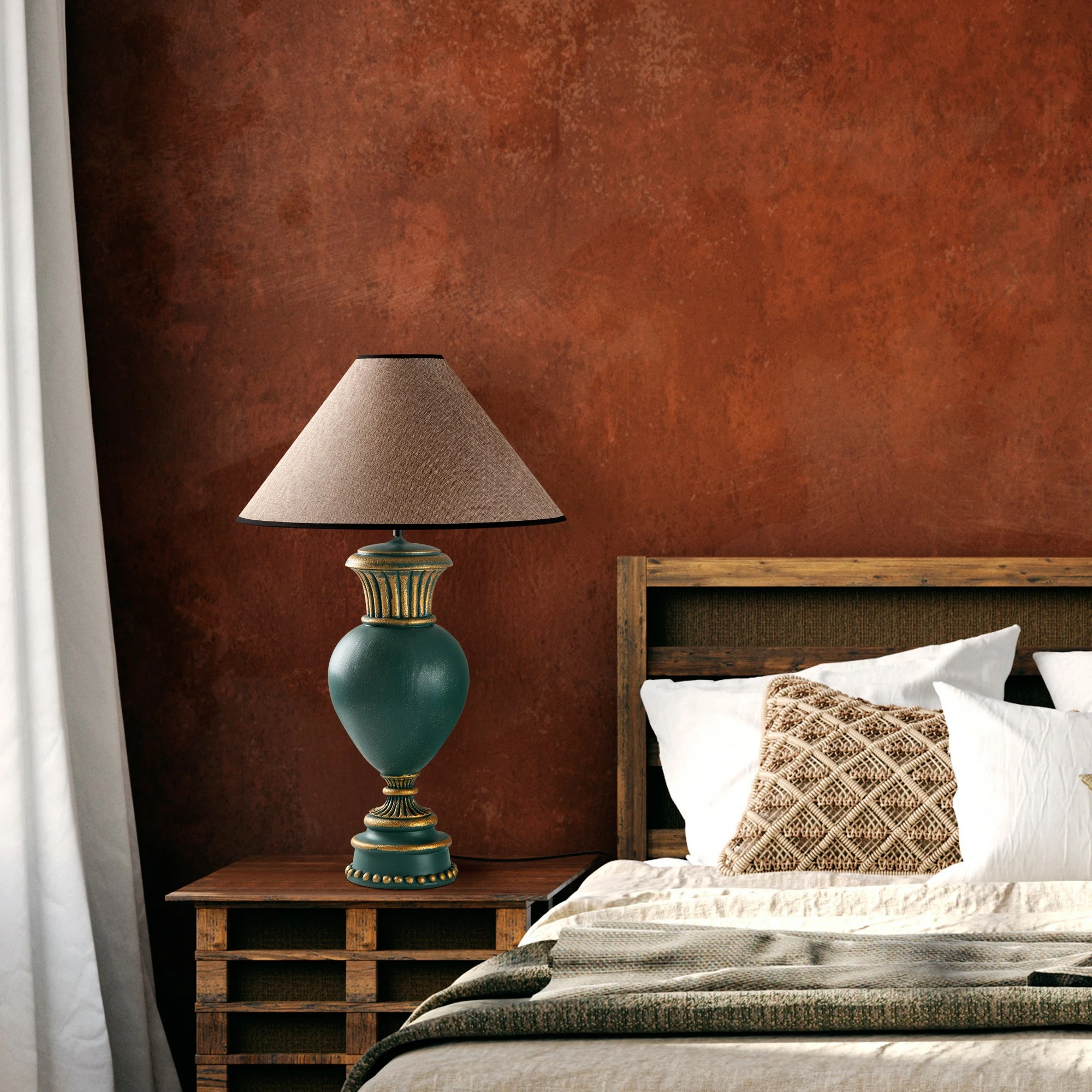 Llambë tavoline Opviq, ELEGANZE-5324, ngjyrë e gjelbër dhe kafe e çelët