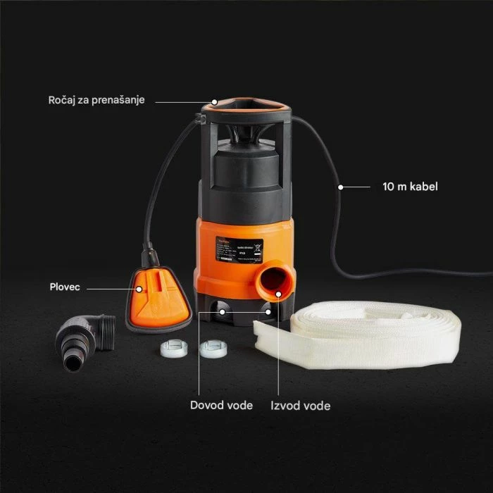 Pompë zhytëse uji VonHaus 3500145 400 W, 7500 L/orë, zorrë 8 m, kabllo 10 m, e zezë