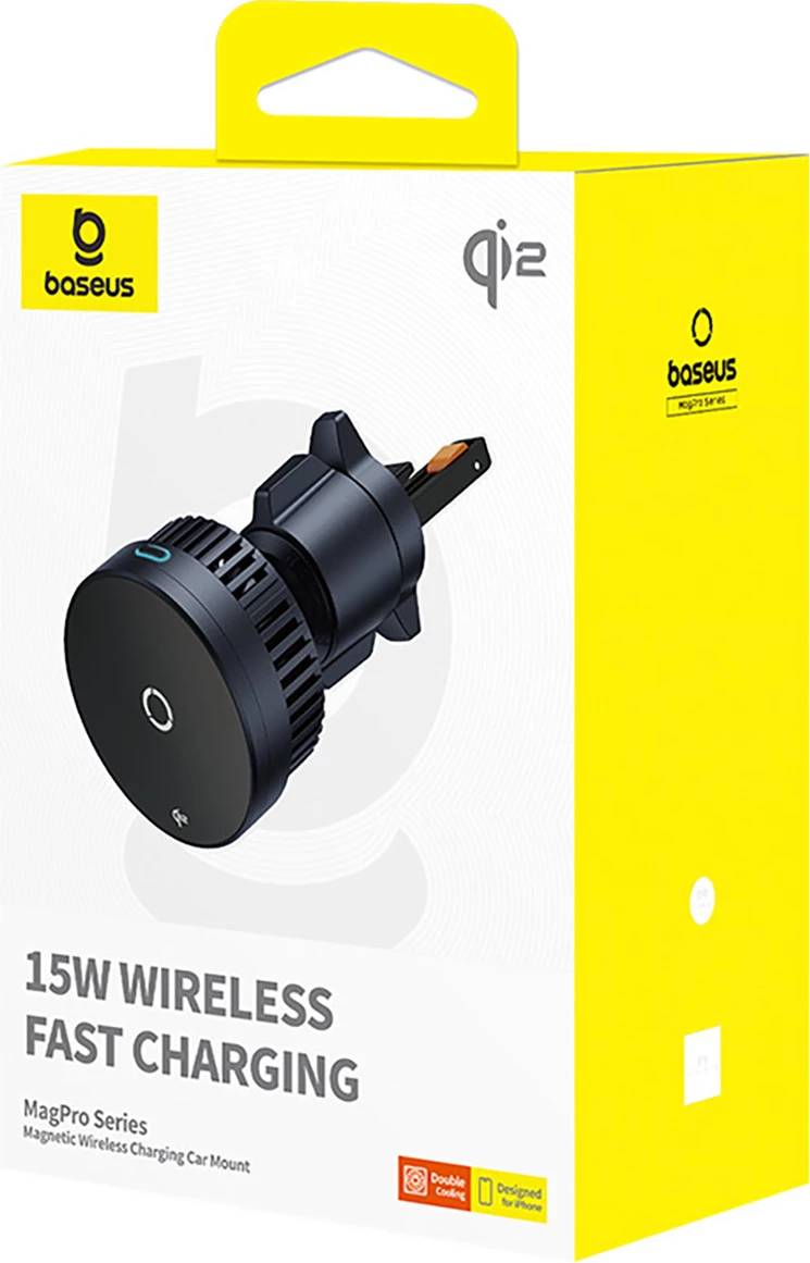 Mbajtës magnetik Baseus MagPro BS-CW04 me karikues wireless 15W, për ventilator të makinës, Zi