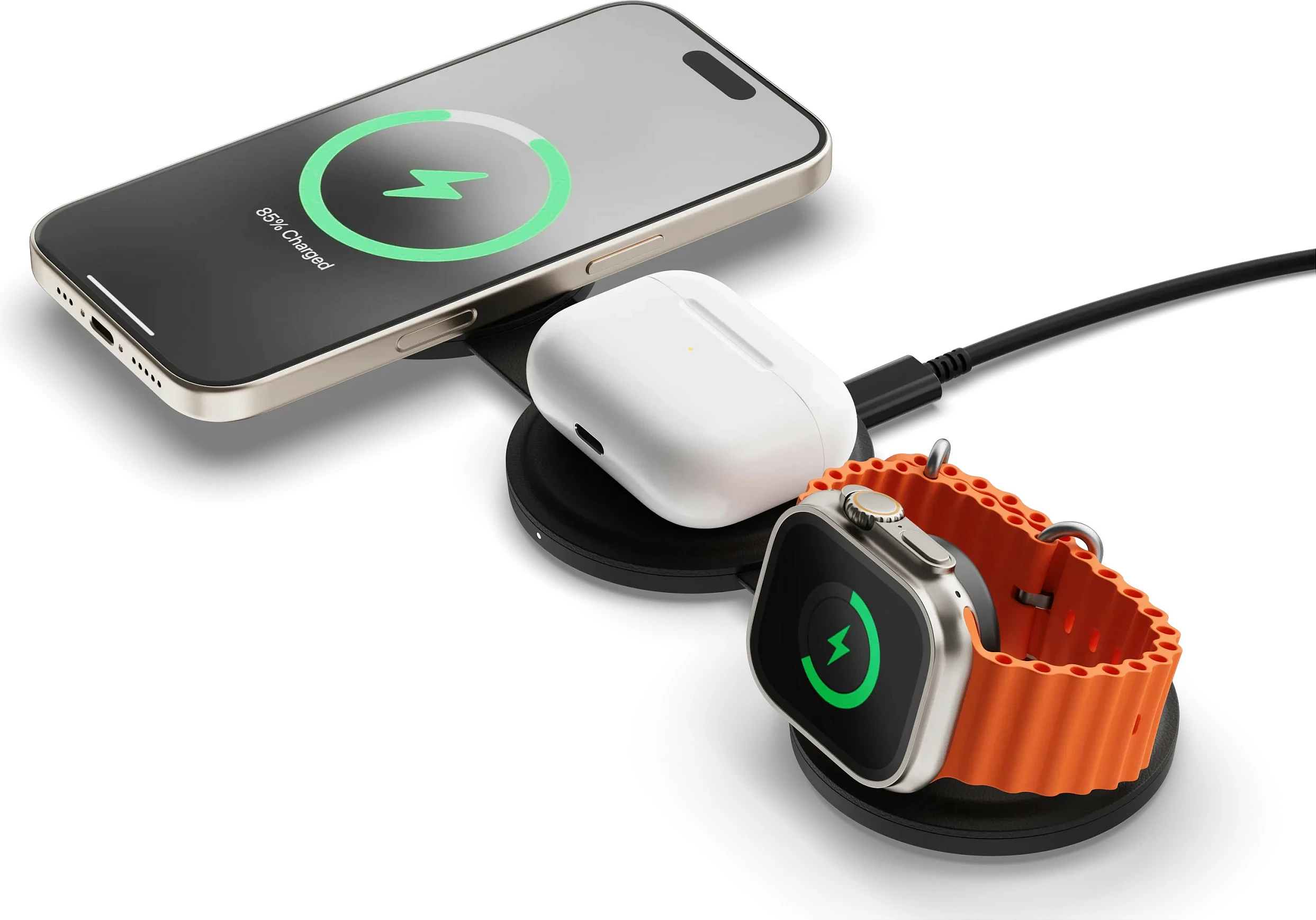 Karikues wireless Satechi OntheGo ST-QTG31K, Qi2, 3-në-1, 15W, i zi