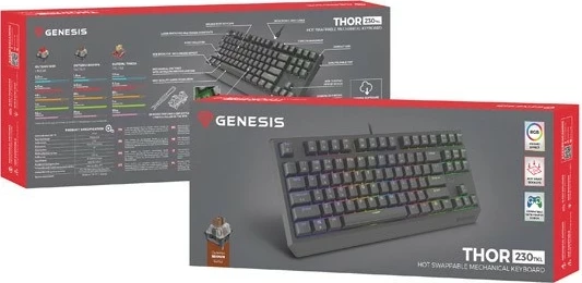 Tastierë mekanike Genesis Thor 230 TKL, Outemu Brown, RGB, anglisht, e zezë