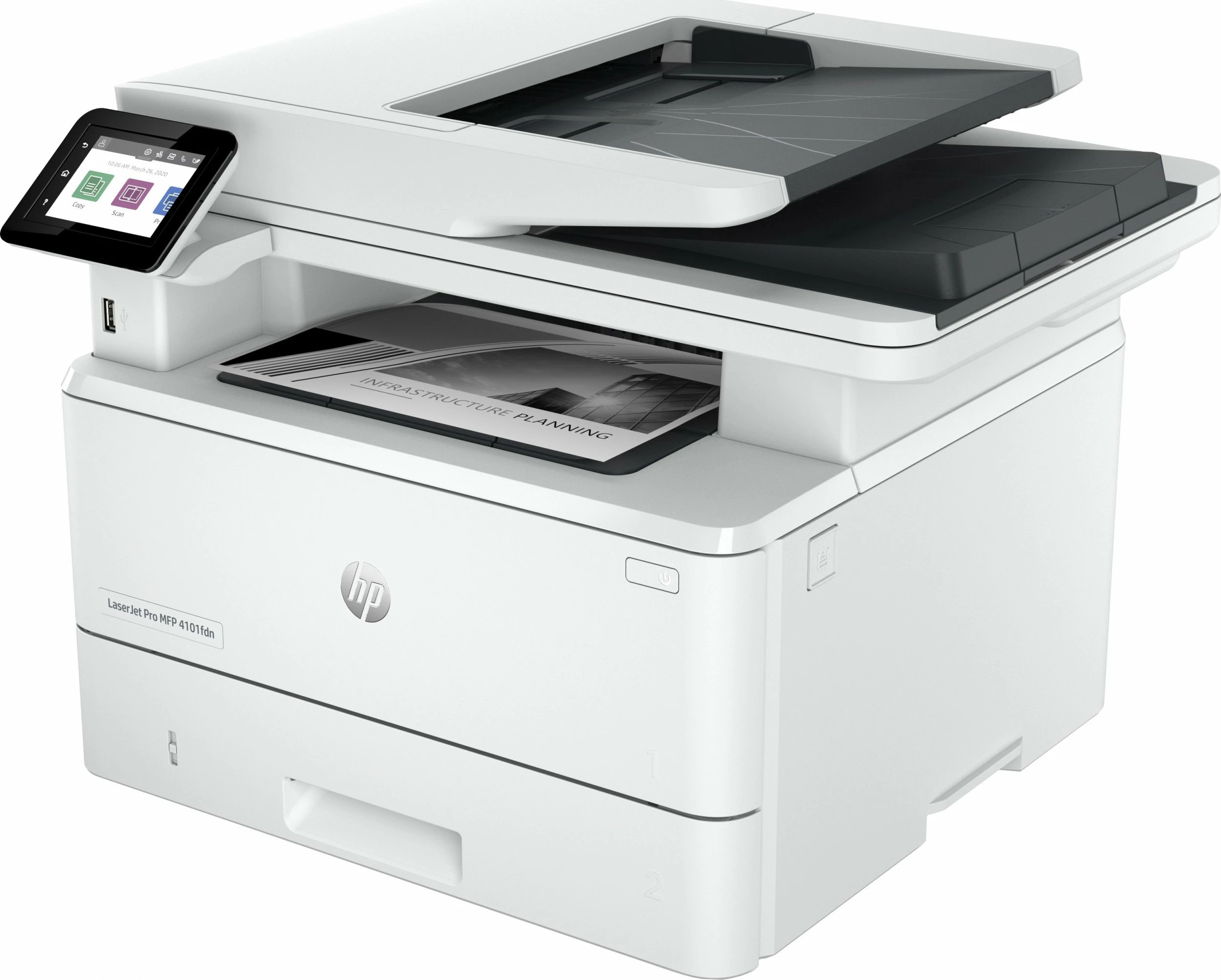 Printer multifunksional HP LaserJet Pro 4102FDW (2Z624F) A4, mono laser, Wi‑Fi/Ethernet, ADF, duplex, fax, 512MB, i bardhë