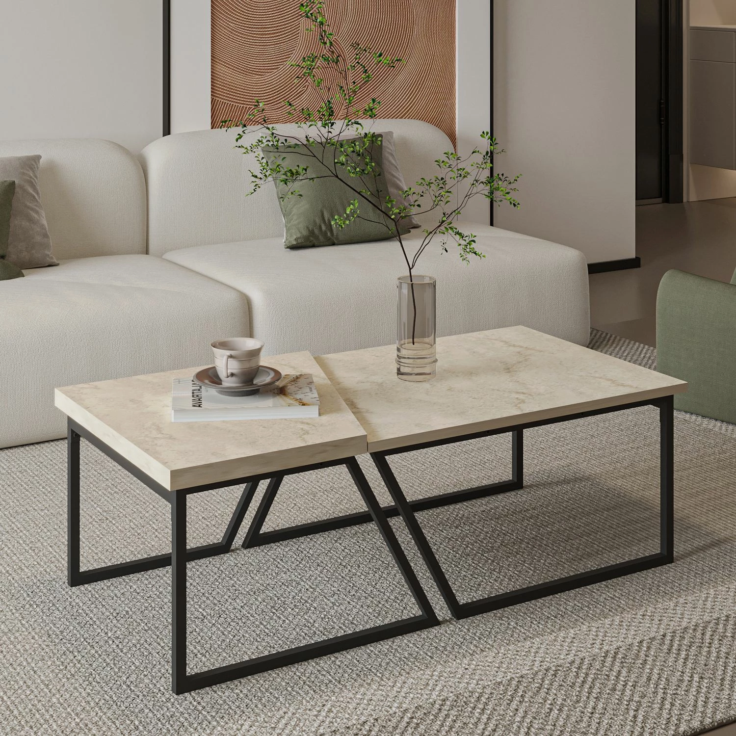 Set tavolinash kafeje Skye Decor, Verona P0024623, ngjyrë travertine