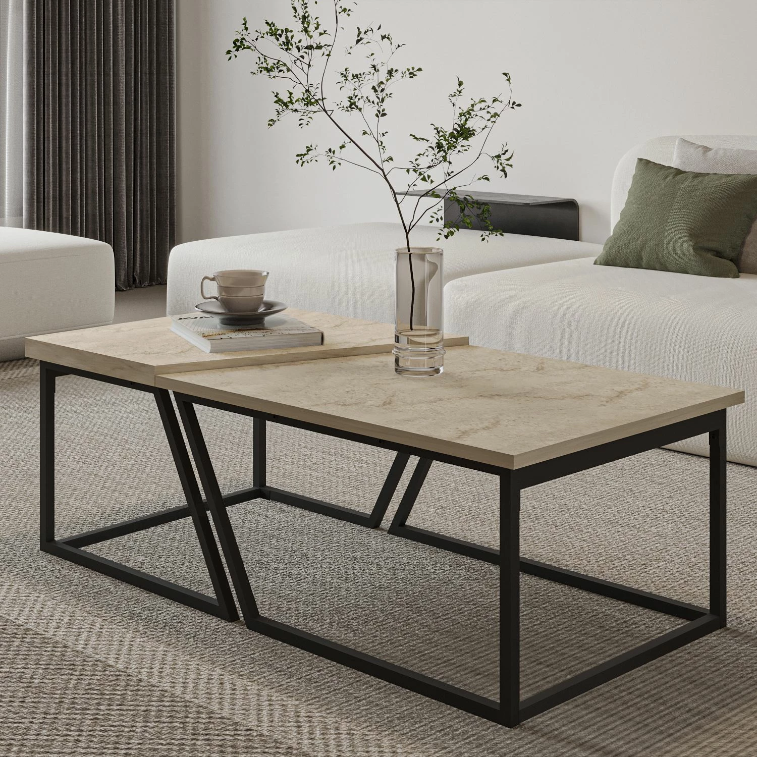 Set tavolinash kafeje Skye Decor, Verona P0024623, ngjyrë travertine