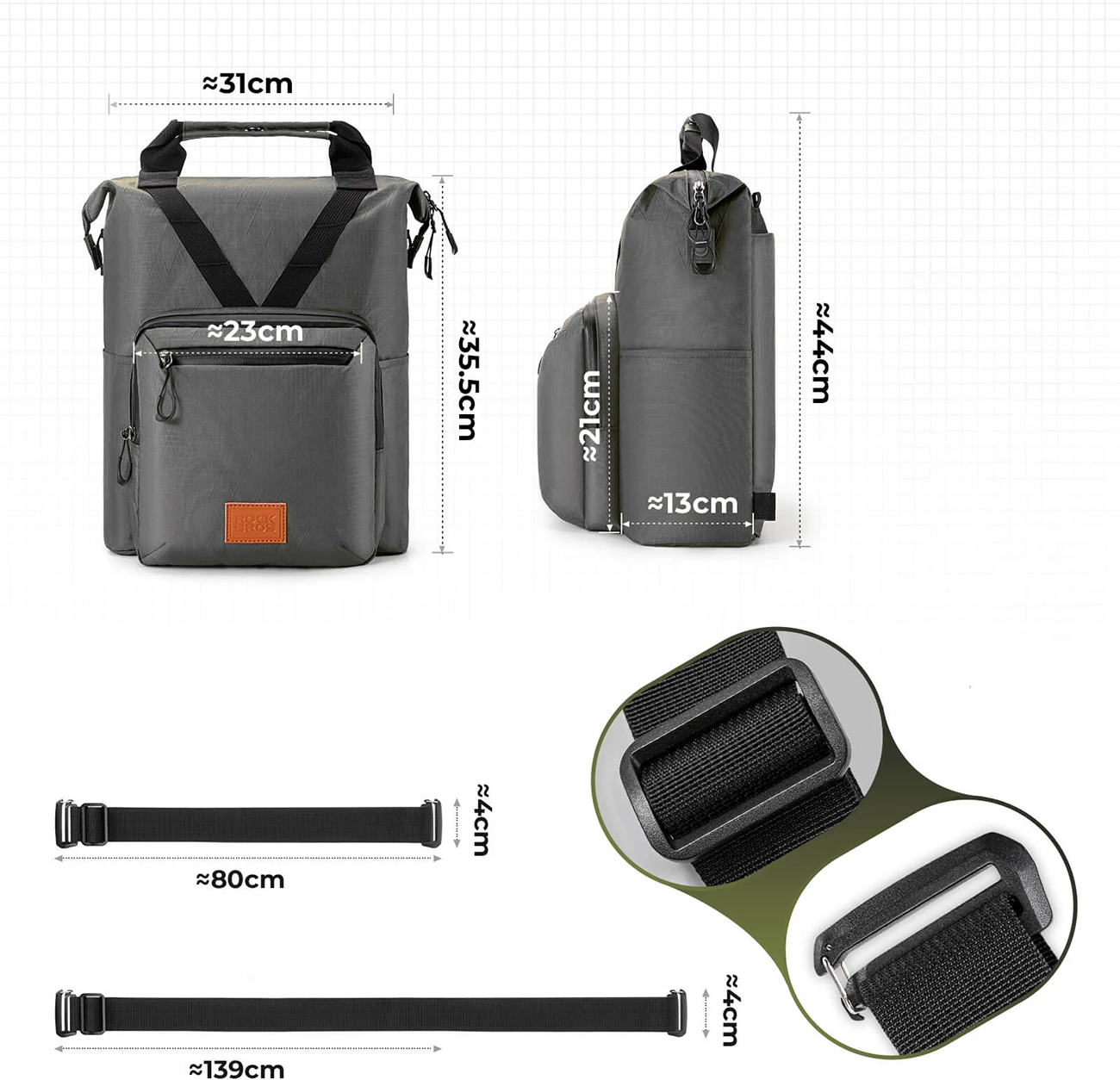 Çantë shpine për biçikletë Rockbros H43, montim përpara për Brompton folding bike, gri