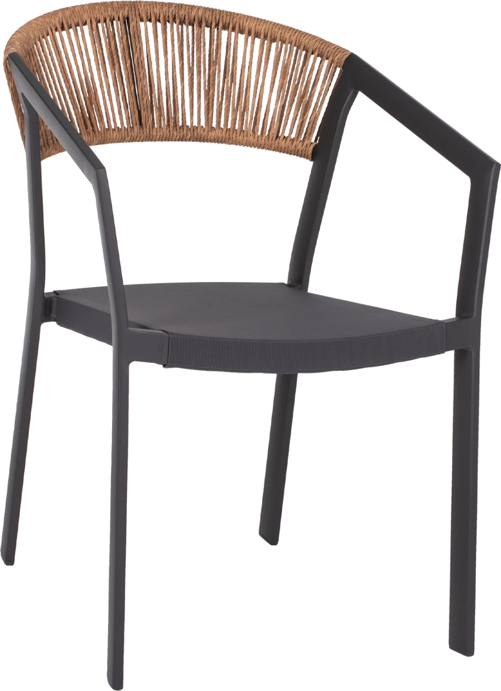 Karrige alumini FH5891.01, kornizë antracit dhe tekstil, shpinë rattan bezhë, 56x60x81,5H cm