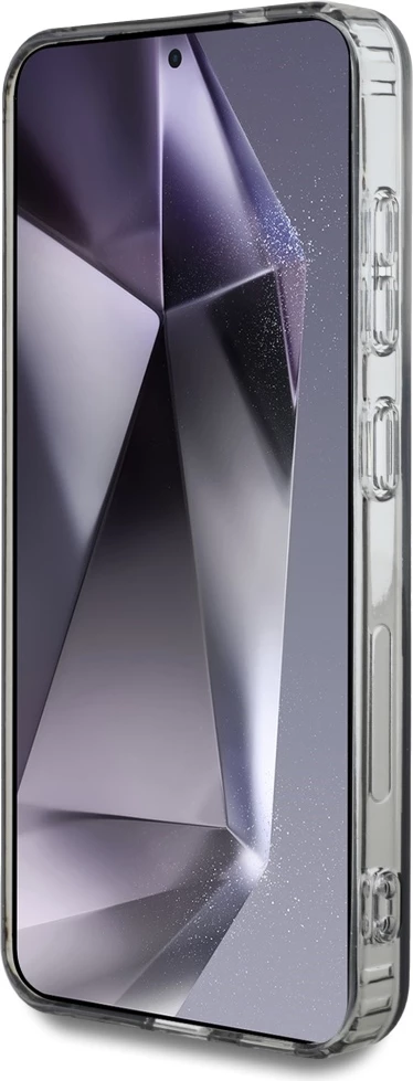 Mbështjellës Guess Glitter Circle Classic Logo MagSafe për Samsung Galaxy S25, zi