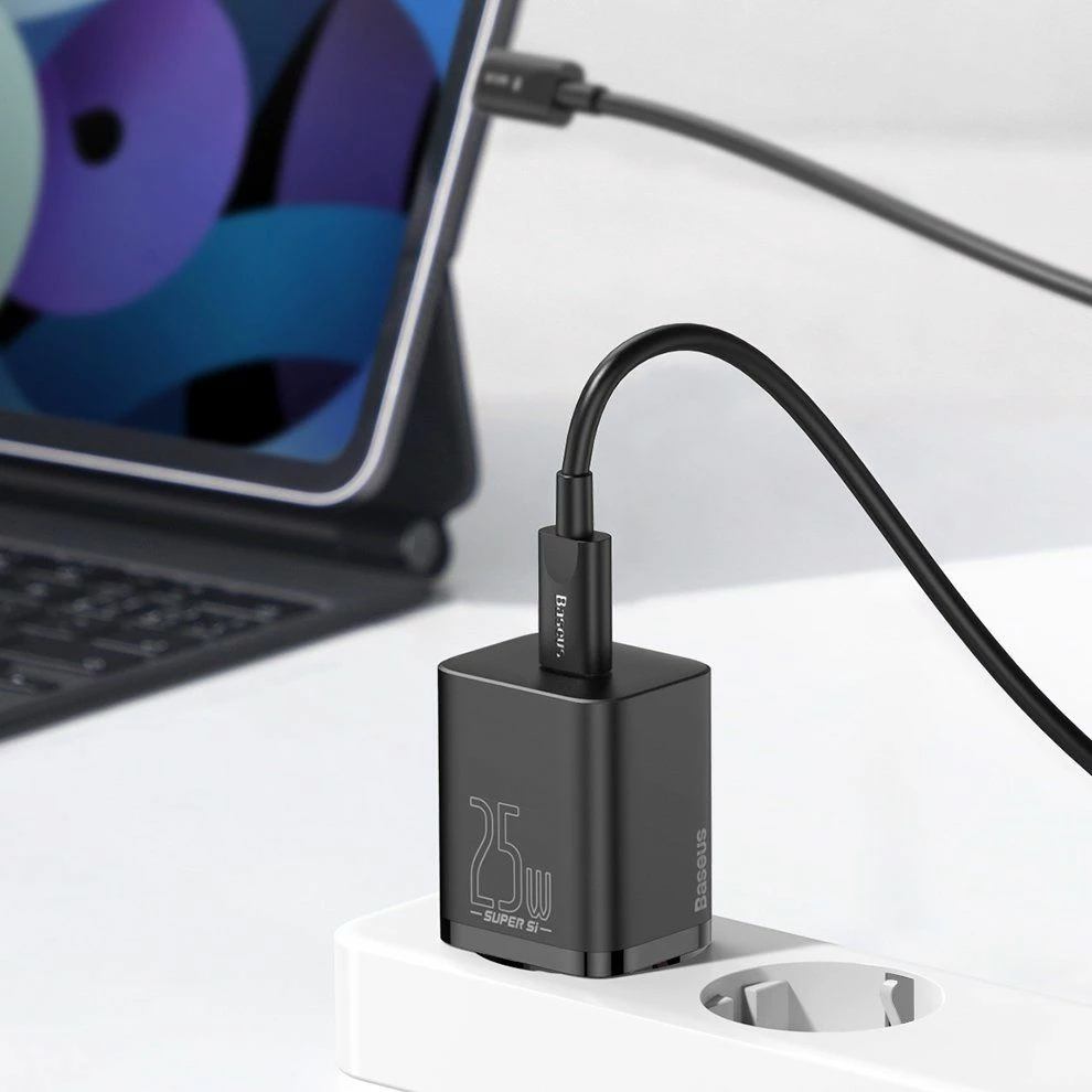 Karikues rrjeti Baseus Super Si TZCCSUP-L01 25W USB-C PD me kabllo USB-C në USB-C 1m, i zi