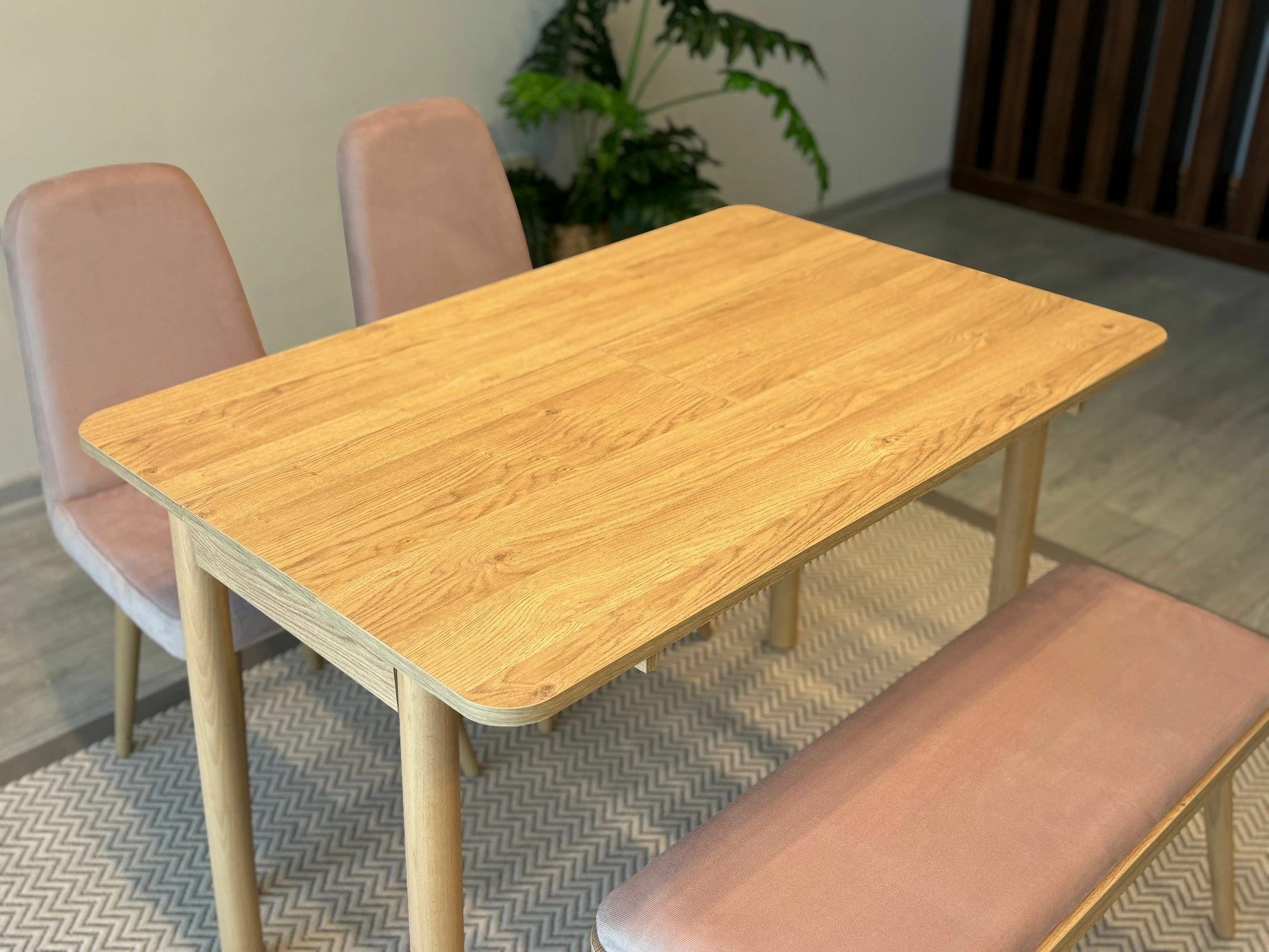 Set tavoline me karrige, zgjatues, 4 pjesë, Skye Decor, Vina Mini 01 0900, ngjyrë lis dhe gur