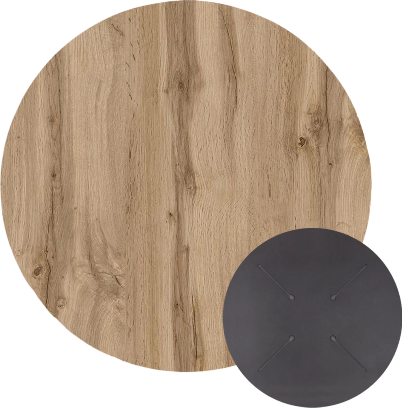 Sipërfaqe tavoline rrethore HPL, ngjyrë lisi Sonama, Φ60cm, set prej 2 copë