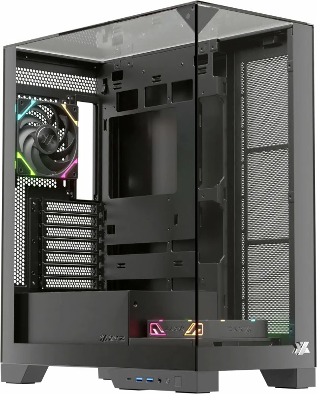 Kasë XYZ PC GEAR Trifecta X-CS-TRIFECTA-B, Midi Tower ATX, xham i kalitur, ARGB, USB-C, e zezë