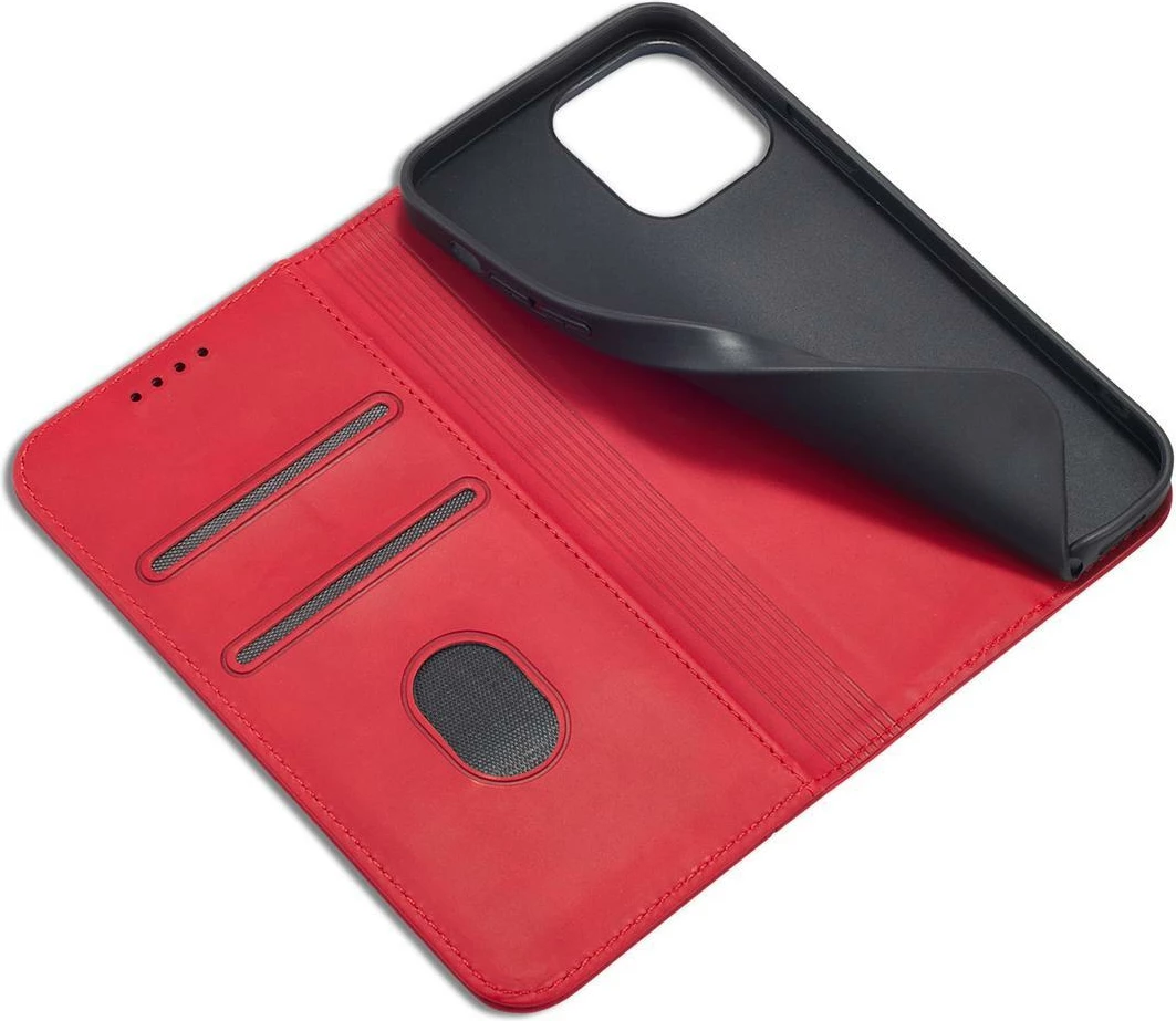 Mbështjellës Hurtel Magnet Fancy Case për iPhone 14 Pro Max, me portofol dhe mbajtëse, Kuq