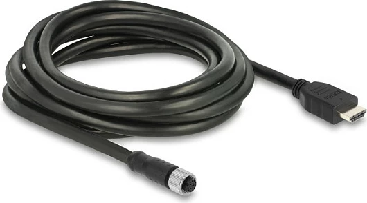 Kabllo DeLOCK M12 A-coded 17-pin (F) në HDMI (M), 3 m, e zezë