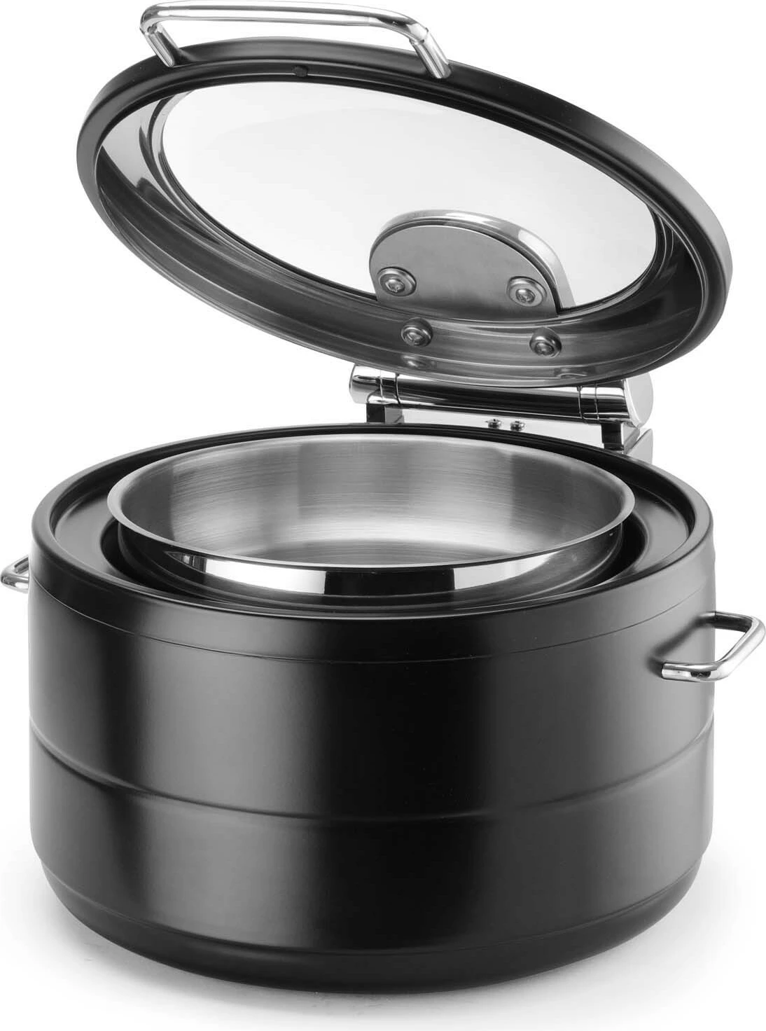 Enë ngrohëse buffet induksion rrethore, Fine Dine, De Luxe, 9L, kapak xhami, e zezë