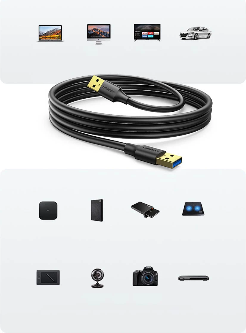 Kabllo Ugreen US128, USB-A 3.0 në USB-A 3.0, 0.5m, e zezë