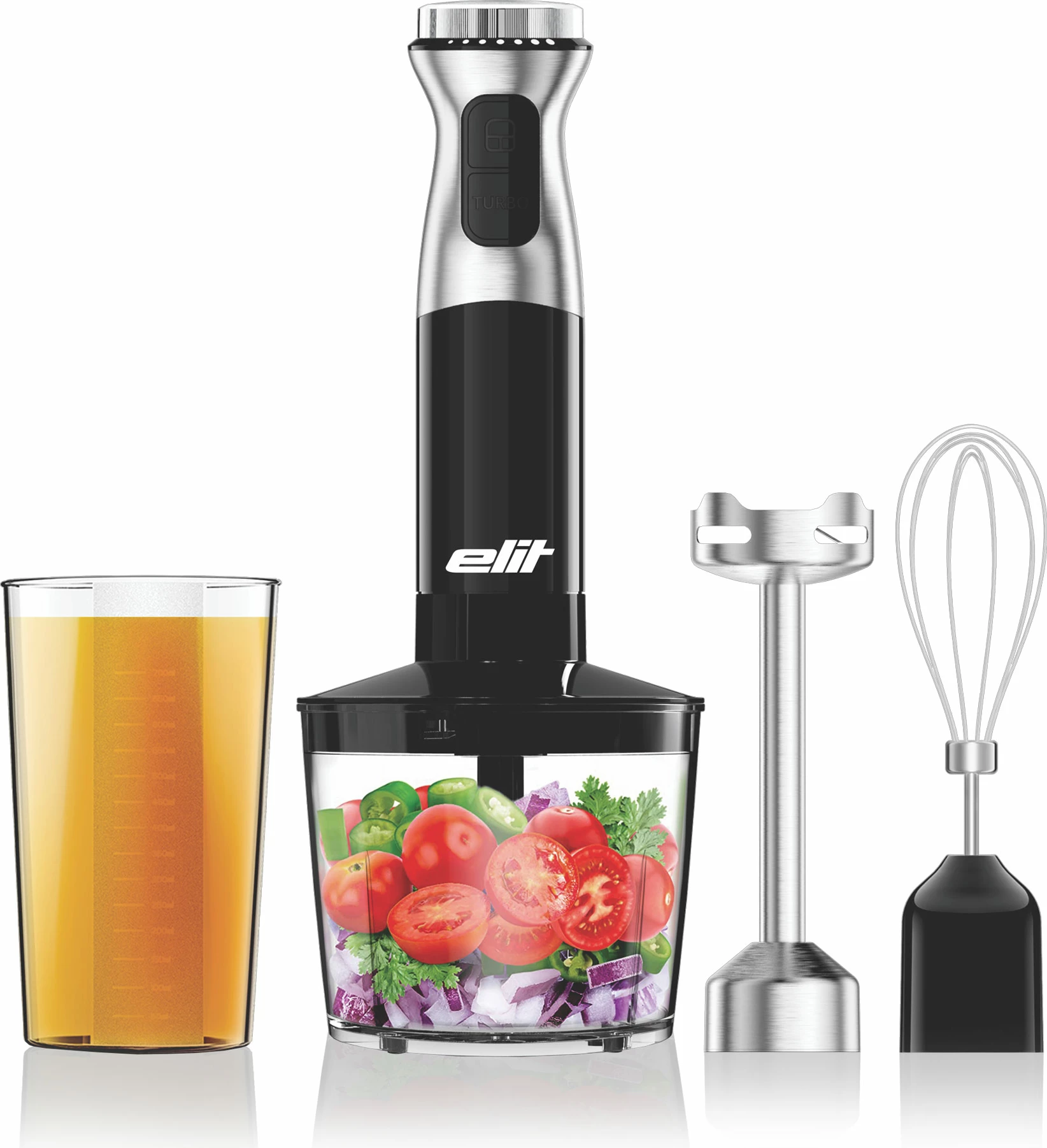 Blender dore Elit PulsarPRO SMI-800A 800W, set me grirës 500 ml + enë përzierje 700 ml + rrahëse, i zi/argjendtë 6