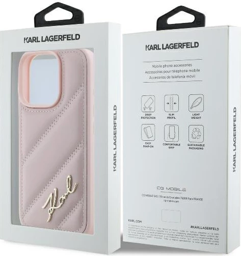 Mbështjellës Karl Lagerfeld Quilted Signature për iPhone 16 Pro, Rozë