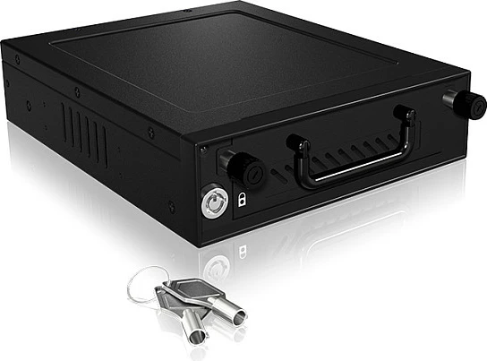 Baj hot-swap ICY BOX për HDD/SSD, 5.25", 1x 2.5/3.5" SATA/SAS, me çelës, i zi