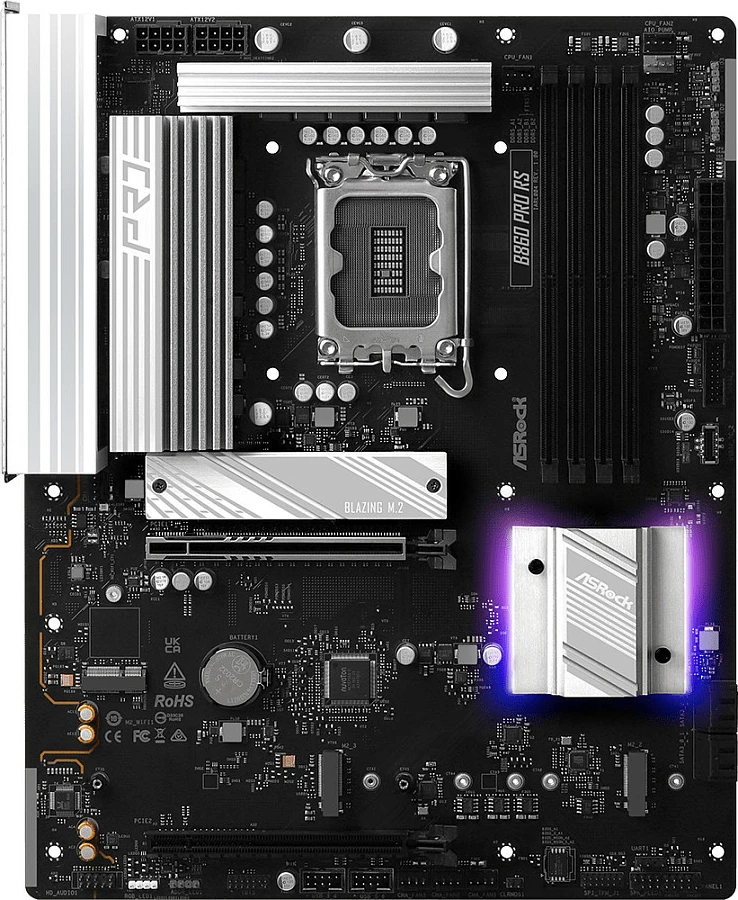 Pllakë amë ASRock B860 Pro RS, LGA 1851, Intel B860, DDR5 deri 256GB, ATX, zi/bardh