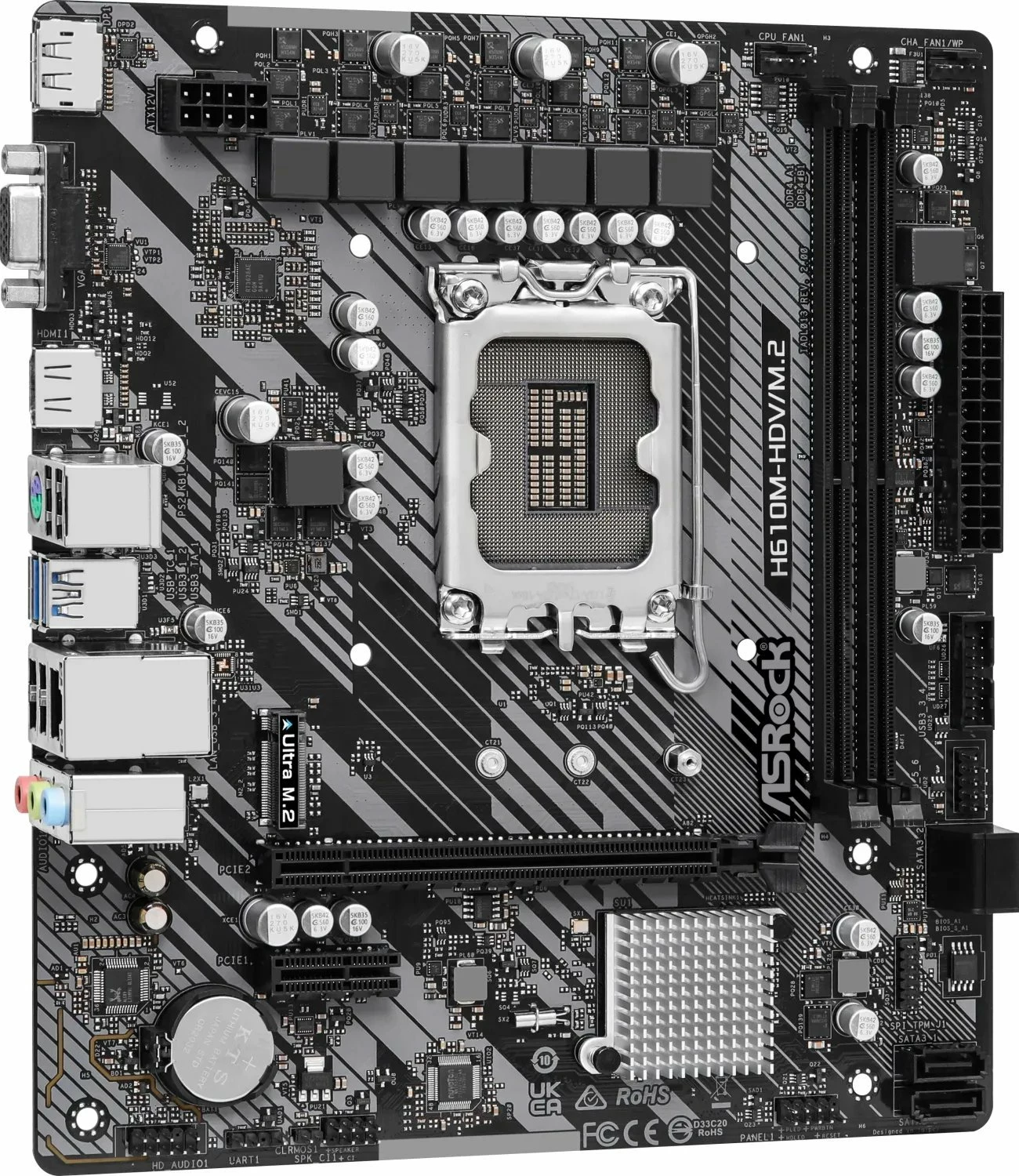 Pllakë amë ASRock H610M-HDV/M.2 R2.0, max 64GB RAM, Ultra M.2 PCIe Gen3 x4, 4x SATA3, VGA/DP/HDMI, e zezë