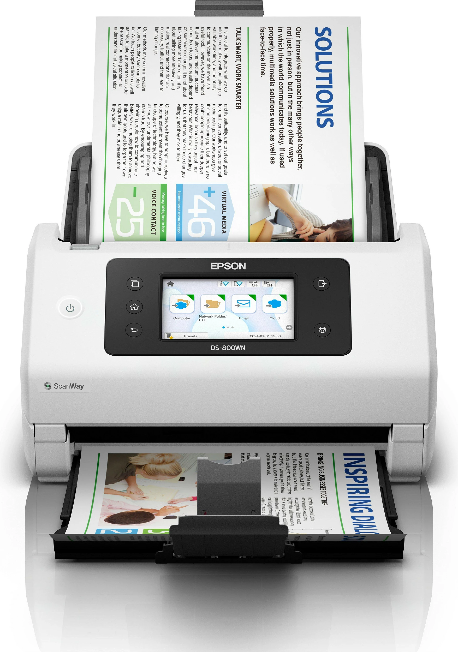 Skaner Epson WorkForce DS-800WN, A4/A3, Wi‑Fi/Ethernet, ADF 100 fletë, 50 ppm / 100 ipm, touchscreen, bardhë
