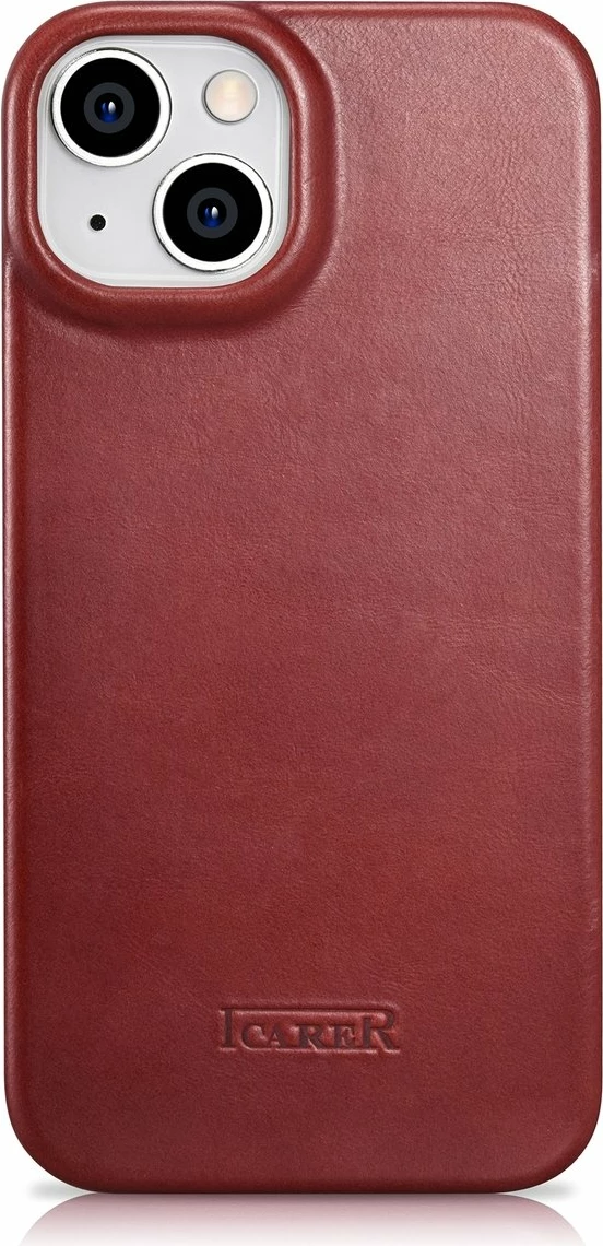 Mbështjellës iCarer Oil Wax Premium Leather Folio për iPhone 14 Plus, MagSafe, Kuq