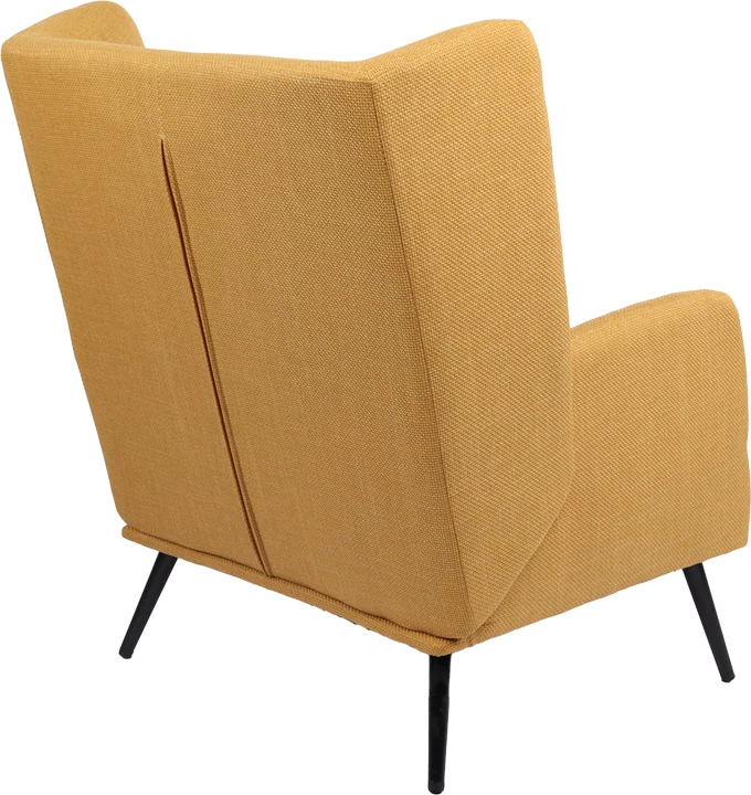 Karrige e madhe Mareta, material tekstili i verdhë, këmbë metalike të zeza, 83x80x99cm