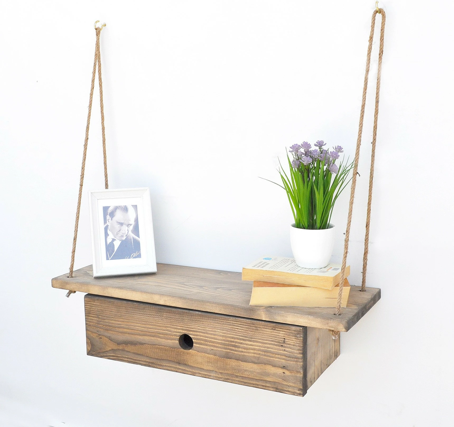 Raft muri prej druri, ngjyrë arre, Hanah Home, Gar010