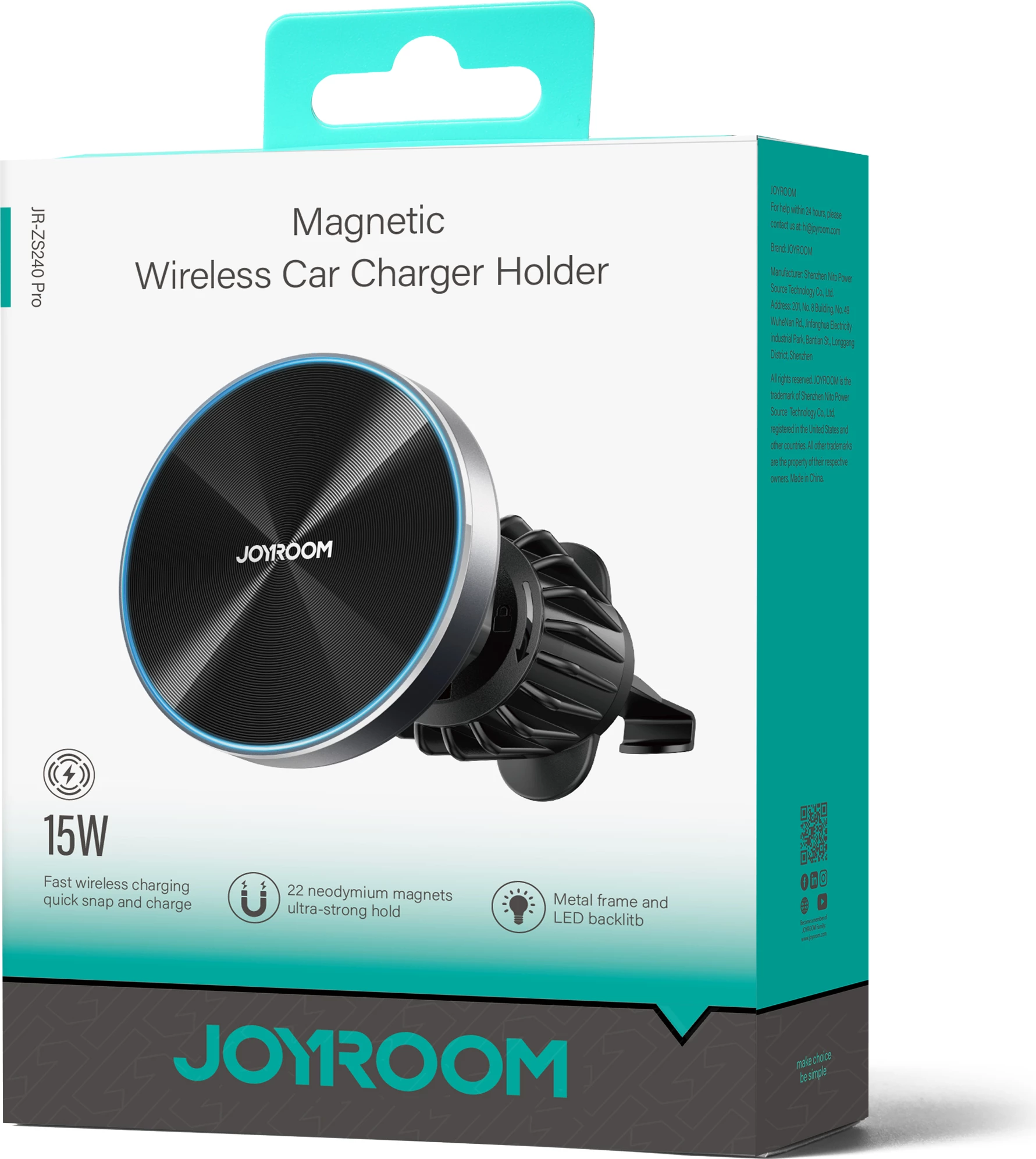 Mbajtës magnetik për veturë Joyroom JR-ZS240 Pro me karikues wireless 15W, i zi