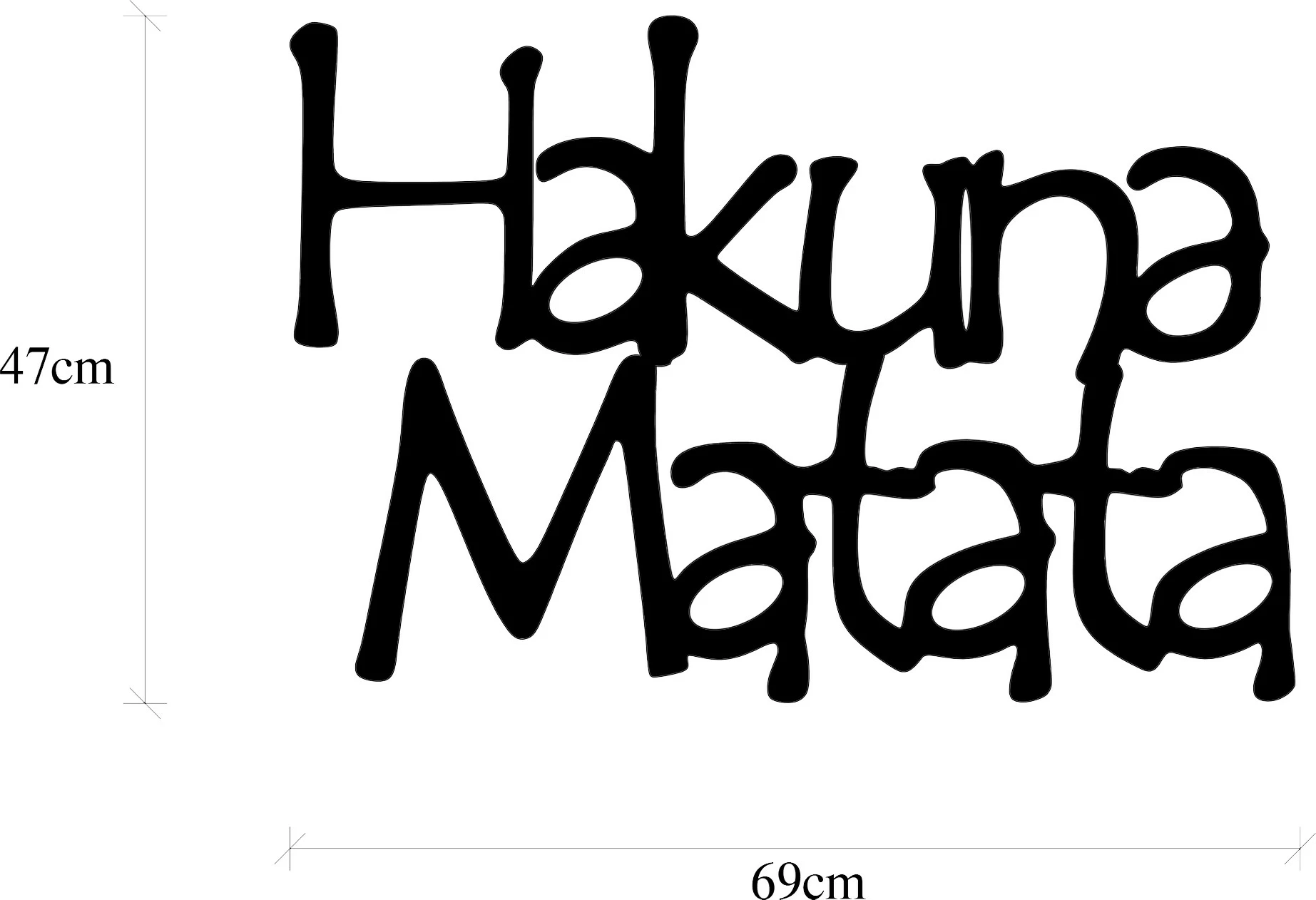 Aksesor dekorativ metalik për mur, Hakuna Matata, i zi, 69x1.5x47cm