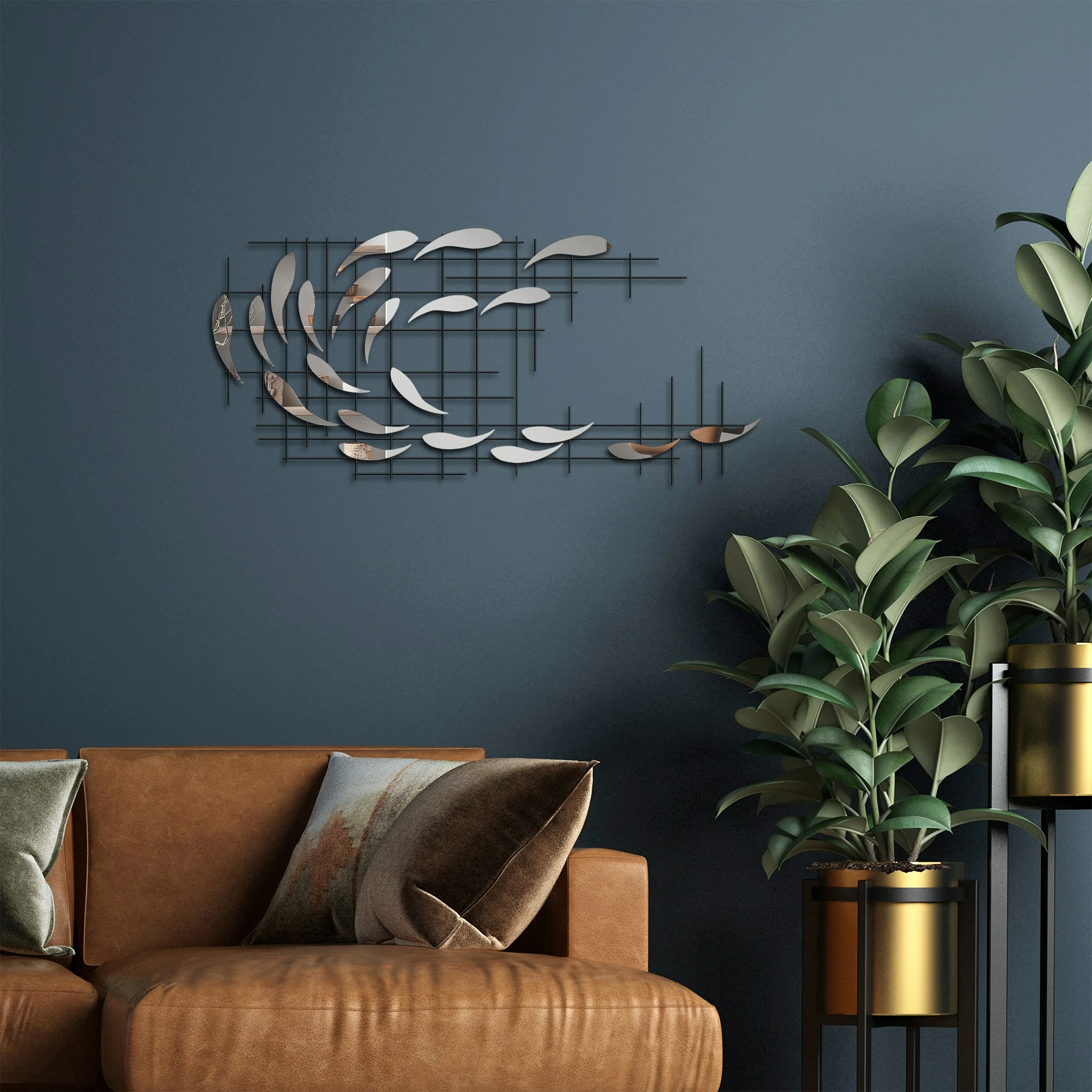 Aksesor dekorativ muri prej metali Wallity, Sheen - 3, shumëngjyrësh, 100x45x4 cm