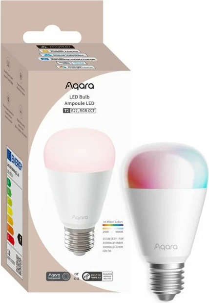 Llambë LED smart AQARA T2 LB-L02D, E27, RGB CCT, 4.9W, 450 lm, Thread/Zigbee/Bluetooth, 1 copë, bardhë