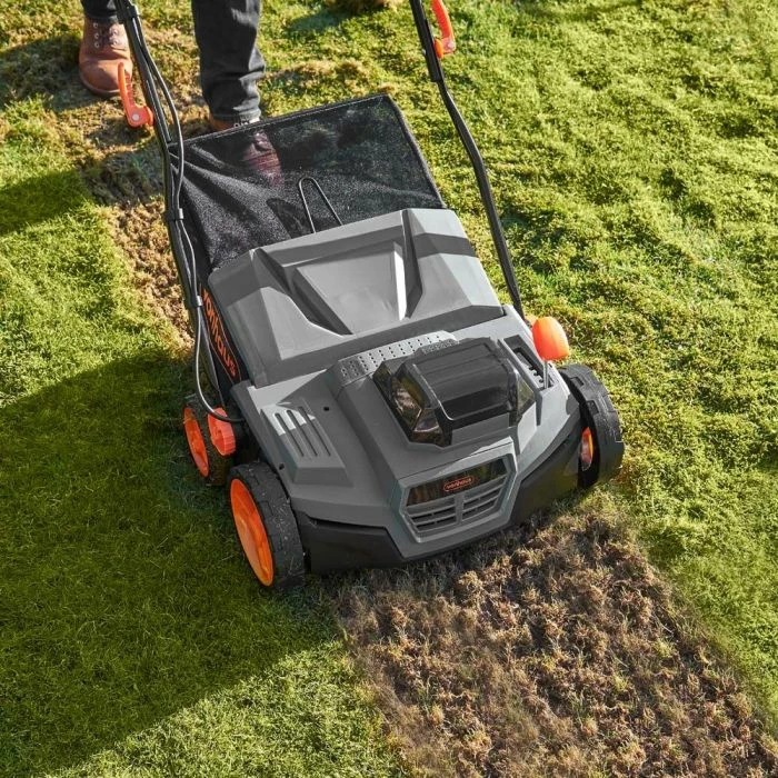 Aerator & vertikuter pa tela 2-në-1 VonHaus 3519009, 40 V (2x20V 4Ah), 38 cm, qese 45 L, set me 2 bateri + karikues dual + 2 tambura, gri/zi me detaje portokalli